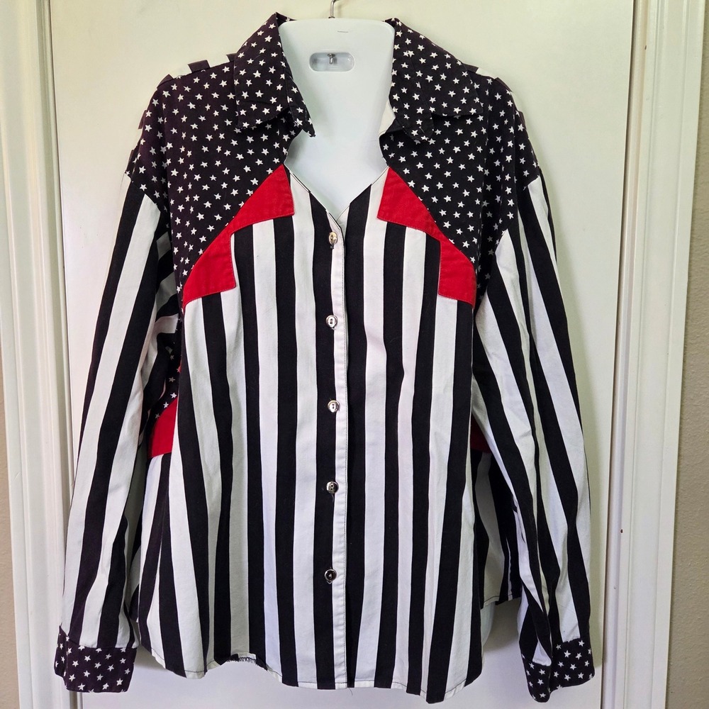 Roughrider by Circle T Vintage Western Shirt Stars Stripes Red Black White XL